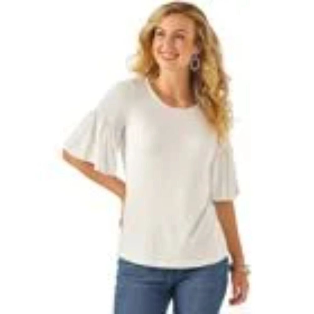 Wrangler Women's Medium White 3/4 Sleeve With Crinkle Shoulder Top